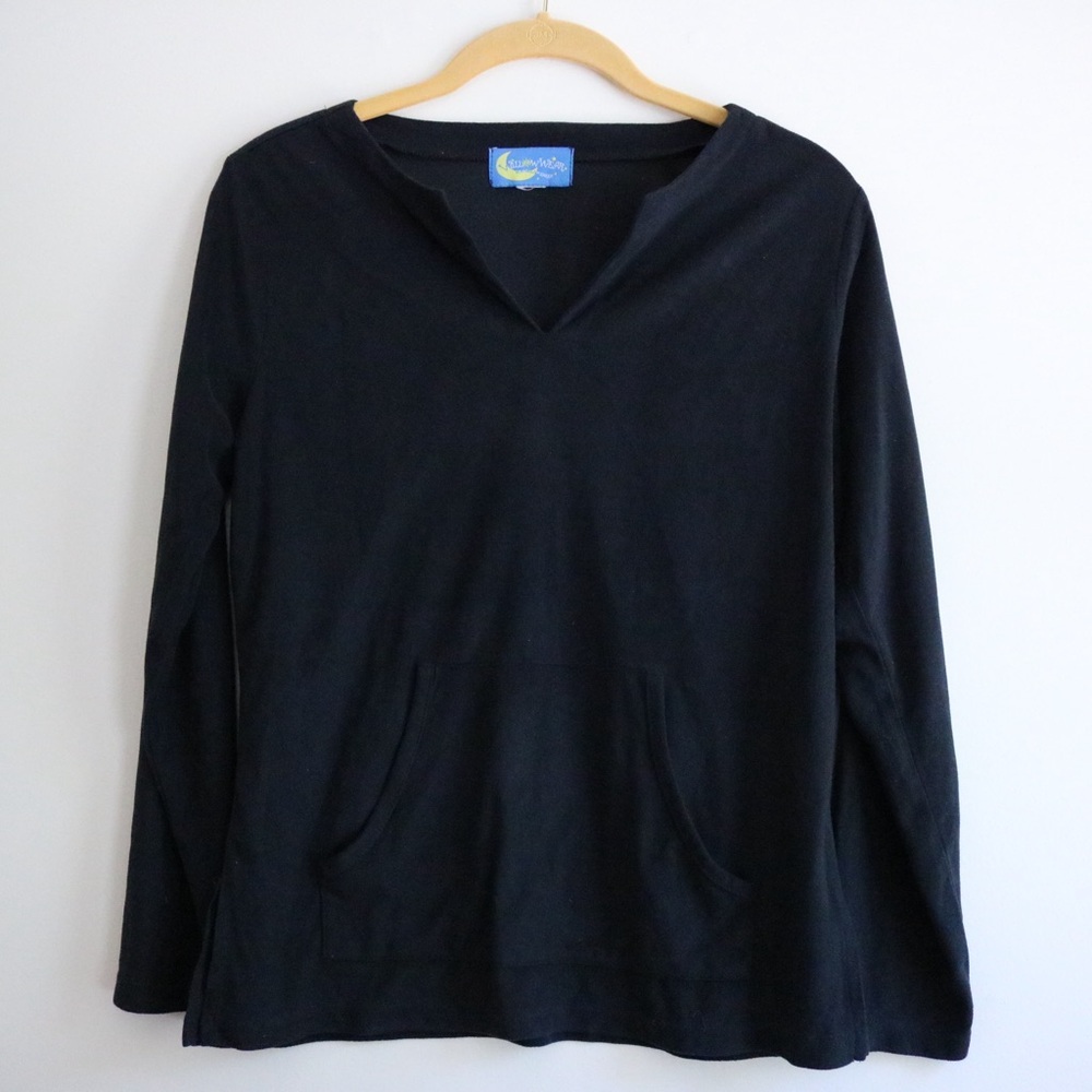 Black  V-Neck Long Sleeve Sleep Shirt